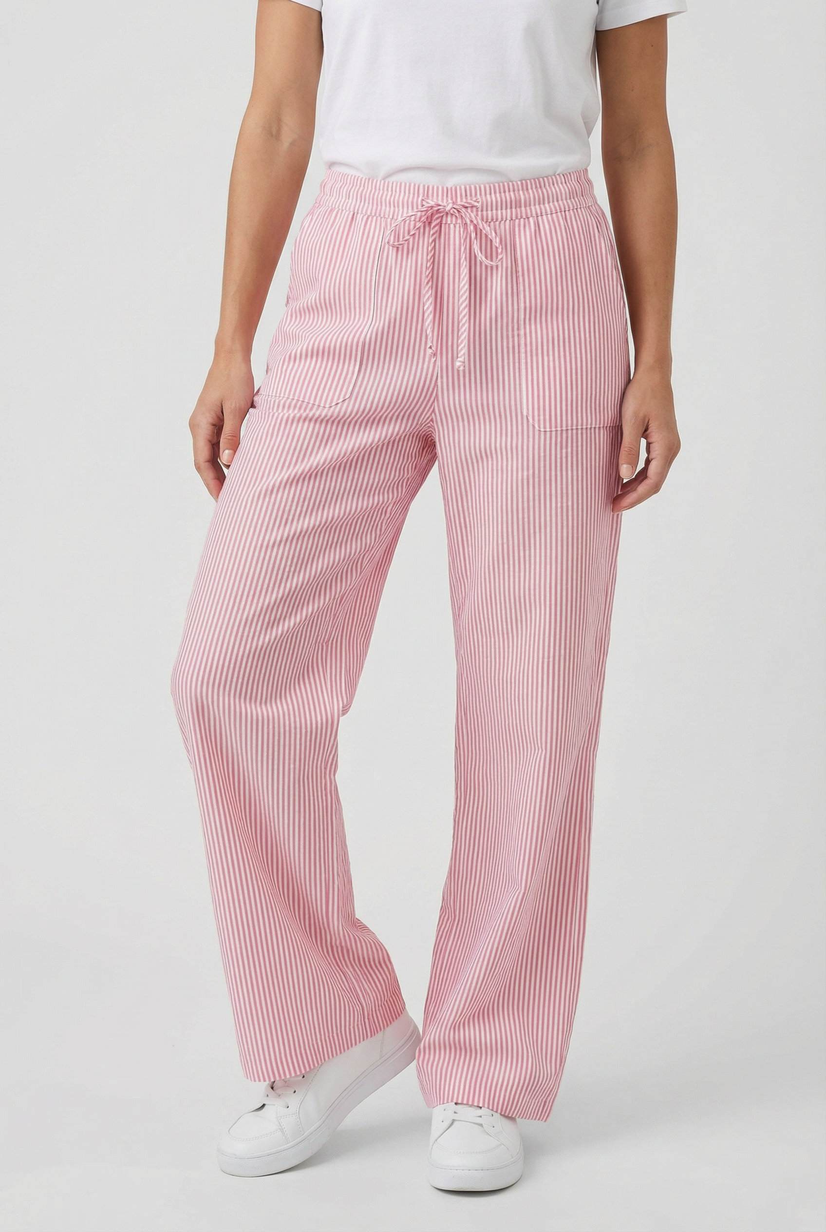 Women’s Drawstring Trousers Striped Polyester Blend Wide Leg