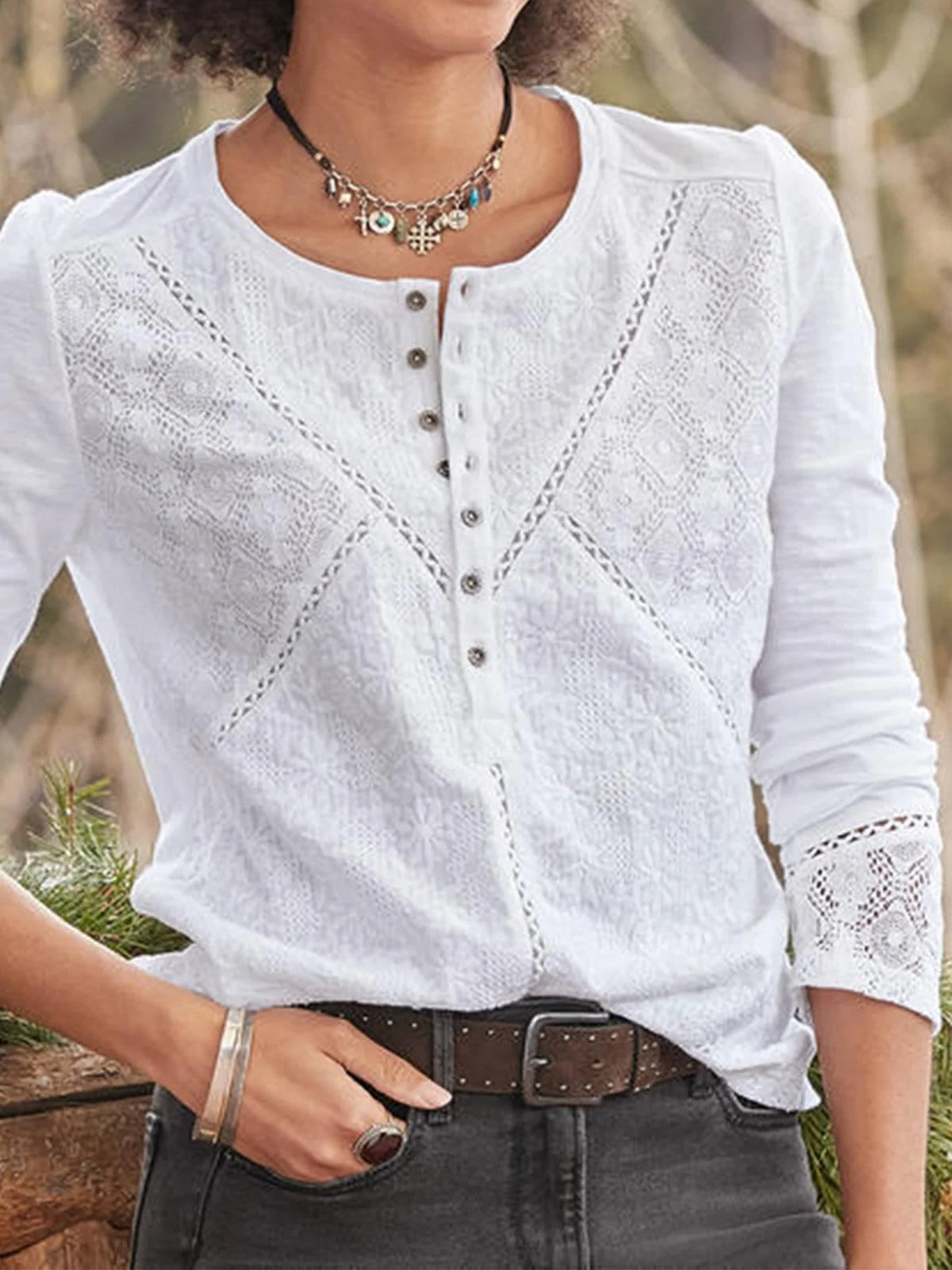 Brigitte | Delicate Lace-Trimmed Blouse