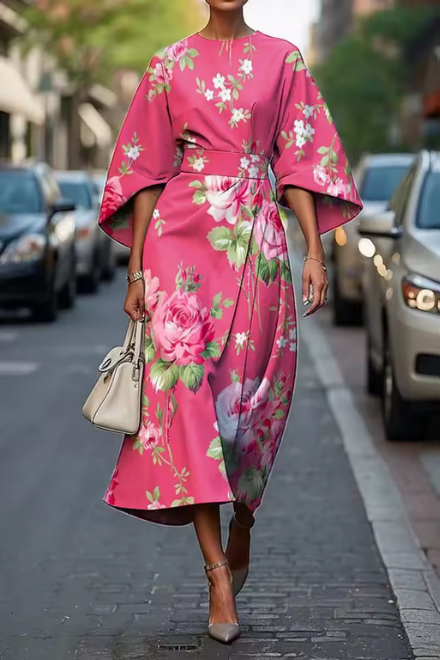 Women's Wedding Guest Floral Kimono Midi Dress