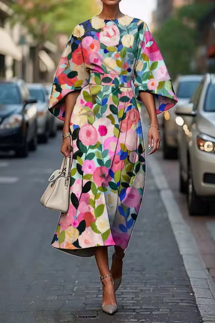 Women's Wedding Guest Floral Kimono Midi Dress